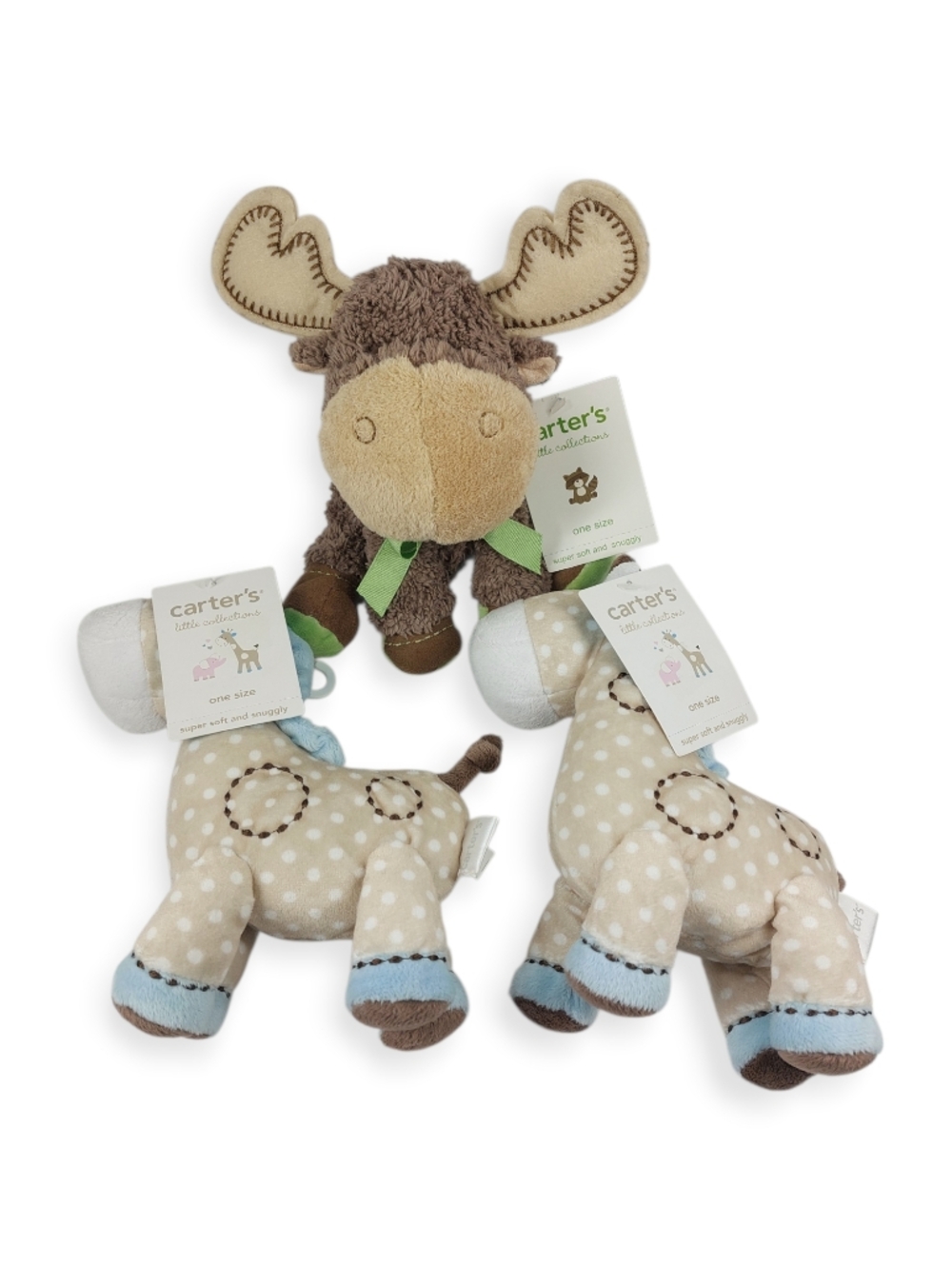Carters Little Collections Plush Toy Lot  2 Baby Giraffe & 1 Moose NEW WITH TAGS